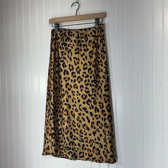 Renee C Leopard Satin Slip Skirt L Y2K Mob Wife Coquette Glam Made in USA - Picture 3 of 7
